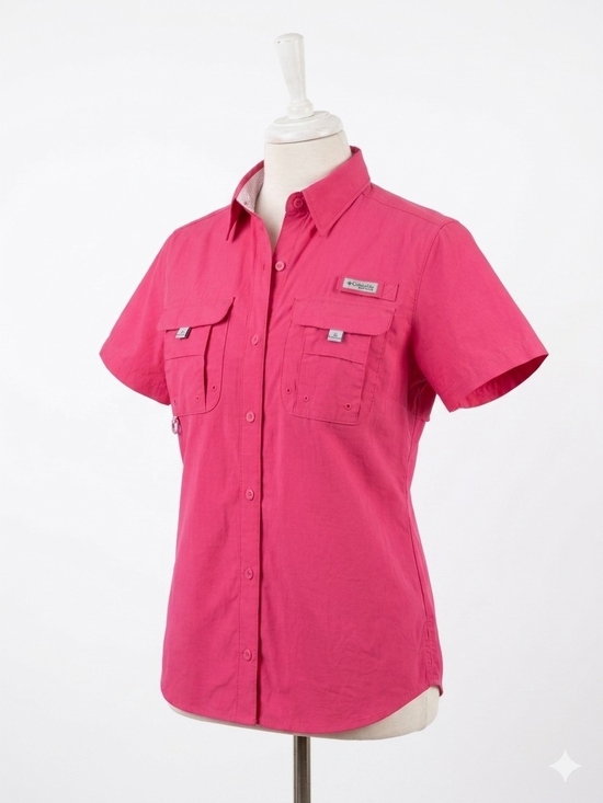 Columbia Tops - Columbia Hot Pink Short-Sleeve Button-Up Utility Outdoors Dry Fit